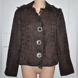ESCADA Sport Fringe Trim Basket Weave Brown Jacket Blazer size 34 (S)